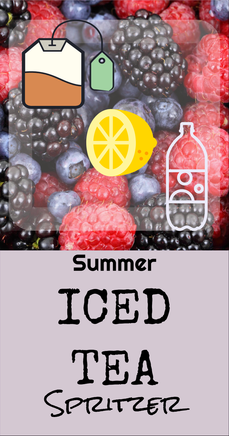 Summer iced tea spritzer (healthy cold drink/ unsweetened tea/ no-added sugar drinks/ sugar-free drinks/ healthy beverages/ healthy drinks/ use fruit as ice cubes/ fun iced tea drinks/ good caffeine-free drinks/ all-natural sweetened tea/ cooling summer drinks/ refreshing barbecue drinks/ drinks for picnics/ drinks for the beach/ non-alcoholic drinks)